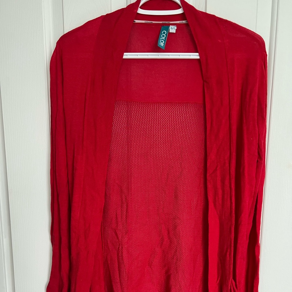 Red cardigan